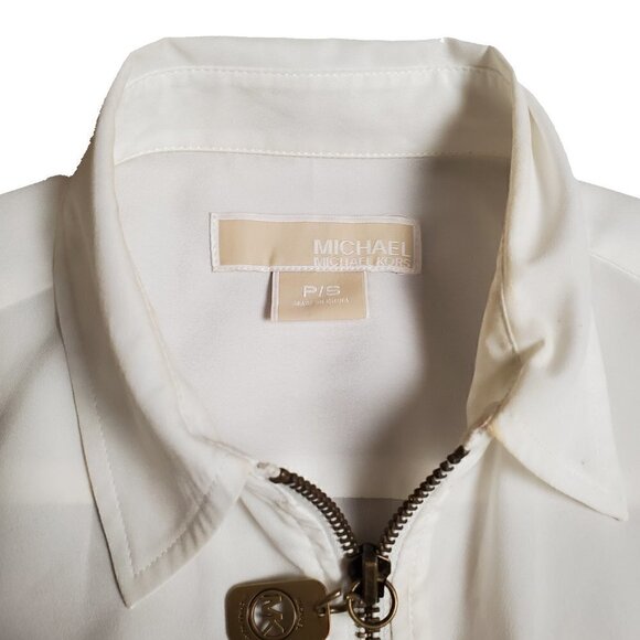 Michael Kors Womens White Long Sleeve Silver Zipper Shirt Top Size P/S - Picture 7 of 9